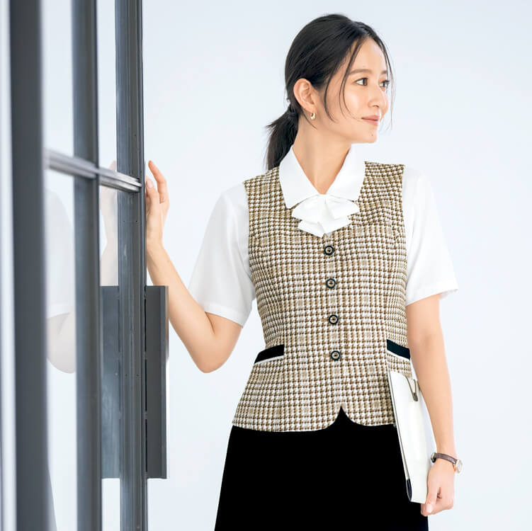 事務服 ベスト 夏服 チェック柄 医療事務 制服 販売員