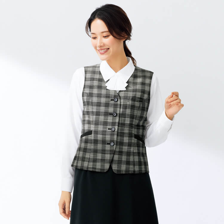 事務服 ベスト チェック 窓口制服 店舗ユニフォーム
